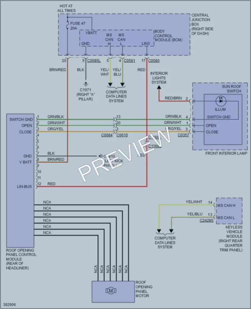 2012 LandRover LR4 Power Top Sunroof wiring diagram preview