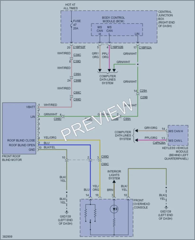 2012 LandRover RangeRoverEvoque Power Top Sunroof wiring diagram preview