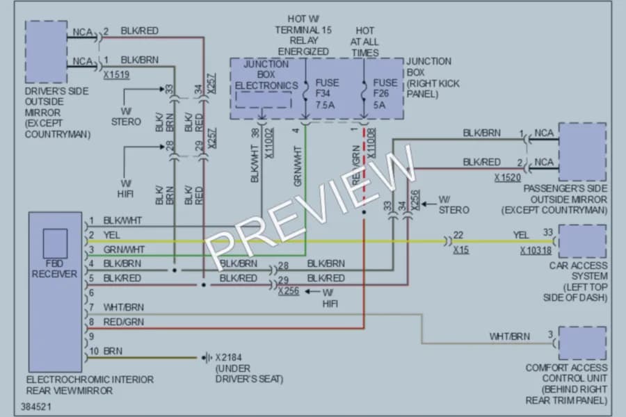 2012 MINI Cooper Power Mirrors wiring diagram preview
