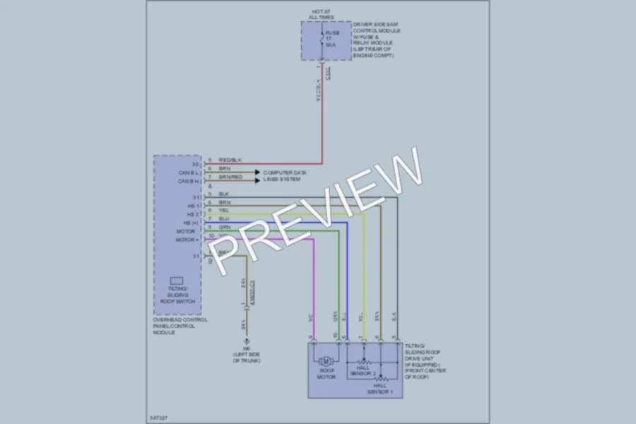 2012 MercedesBenz CLS550 Power Top Sunroof wiring diagram preview