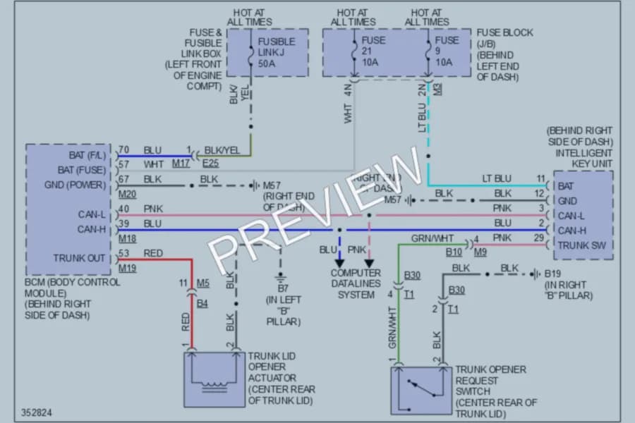 2012 Nissan Sentra Trunk Tailgate Fuel Door wiring diagram preview