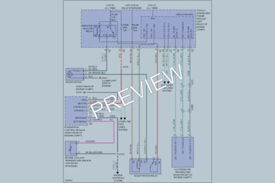 2012 Ram 2500 Cooling Fan wiring diagram preview with protected circuit layout