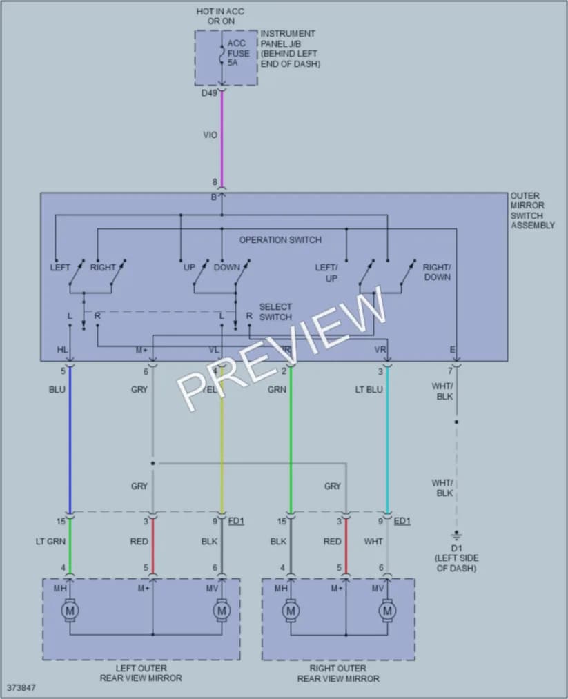 2012 Scion iQ Power Mirrors wiring diagram preview