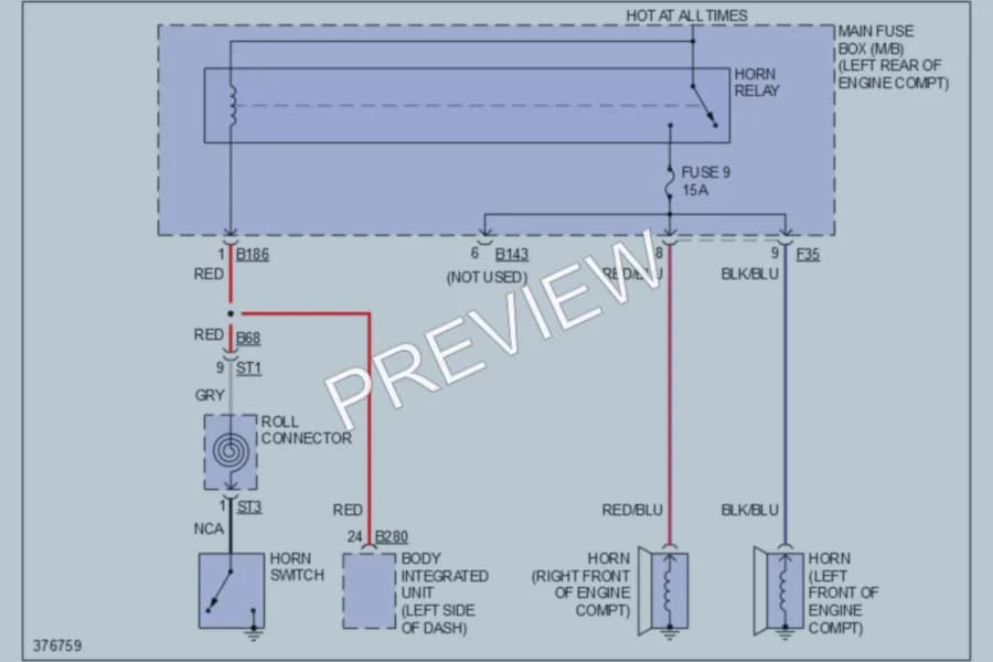 2012 Subaru 2.0L Eng Horn wiring diagram preview with protected circuit layout