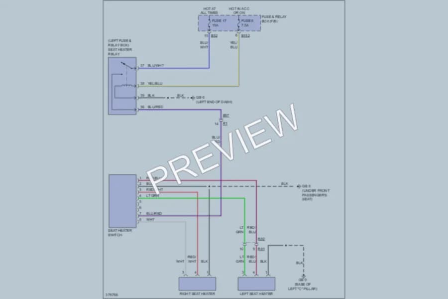 2012 Subaru 2.0L Eng Power Seats wiring diagram preview with protected circuit layout
