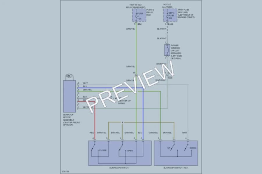 2012 Subaru 2.0L Eng Power Top Sunroof wiring diagram preview with protected circuit layout