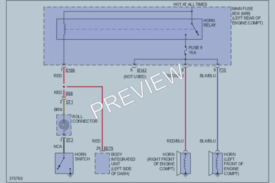 2012 Subaru 2.5L Eng Horn wiring diagram preview with protected circuit layout