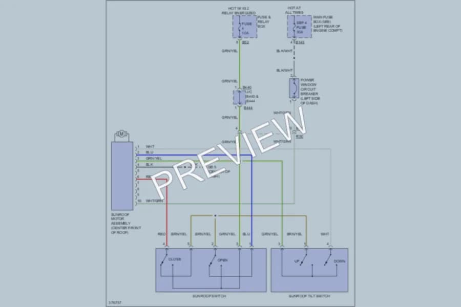 2012 Subaru 2.5L Eng Power Top Sunroof wiring diagram preview with protected circuit layout
