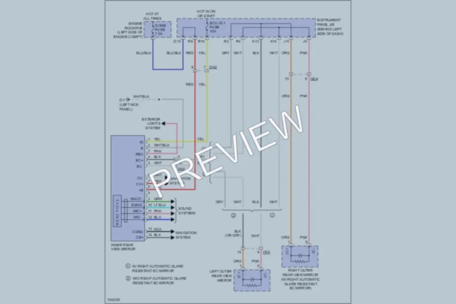 2012 Toyota Avalon Power Mirrors wiring diagram preview