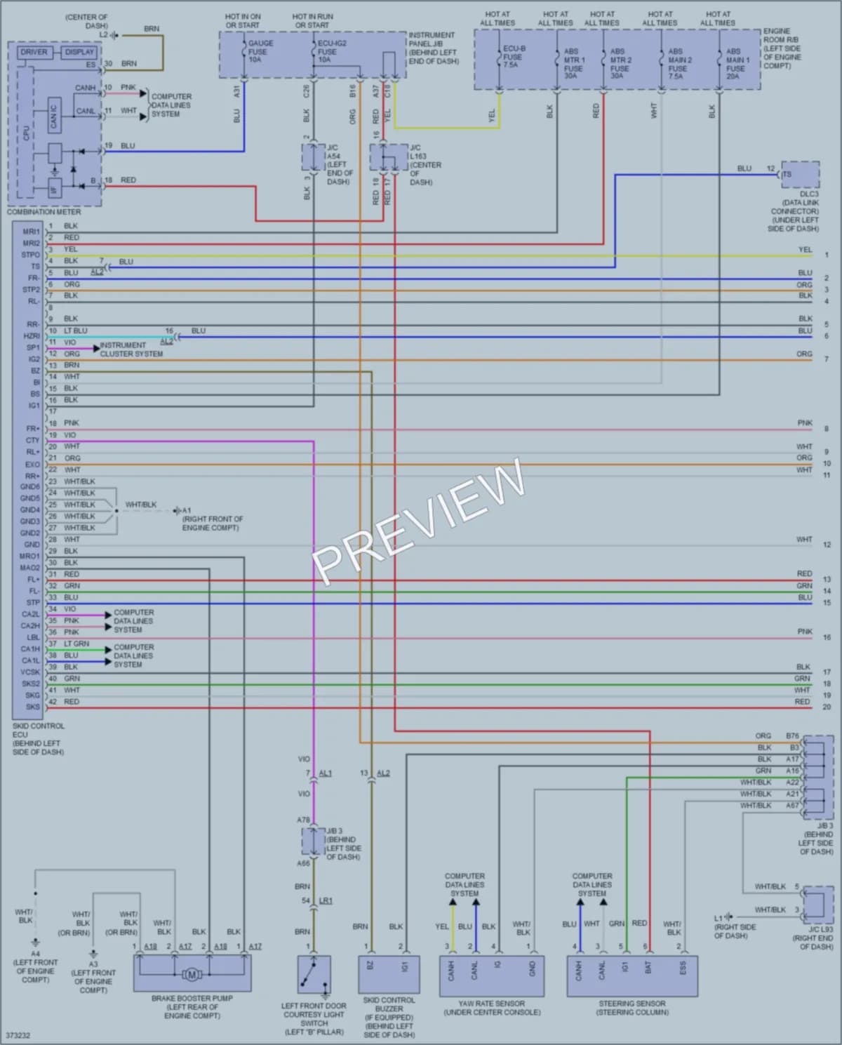 2012 Toyota Plug In Anti Lock Brakes wiring diagram preview with protected circuit layout