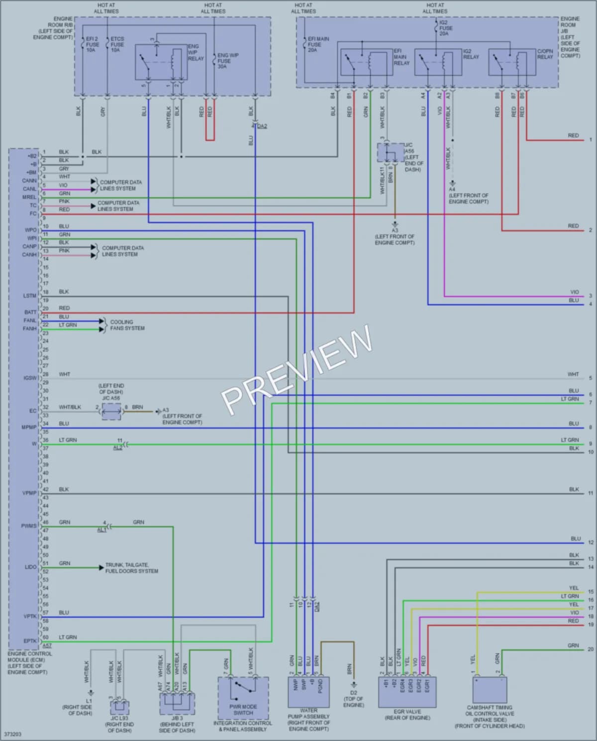 2012 Toyota Plug In Engine Performance wiring diagram preview with protected circuit layout