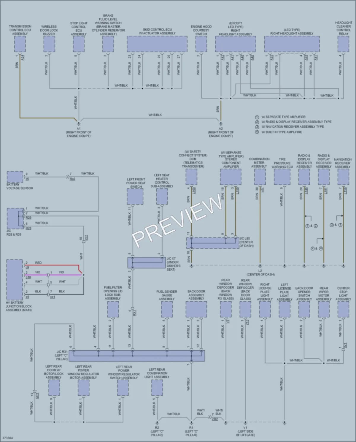 2012 Toyota Plug In Ground Distribution wiring diagram preview with protected circuit layout