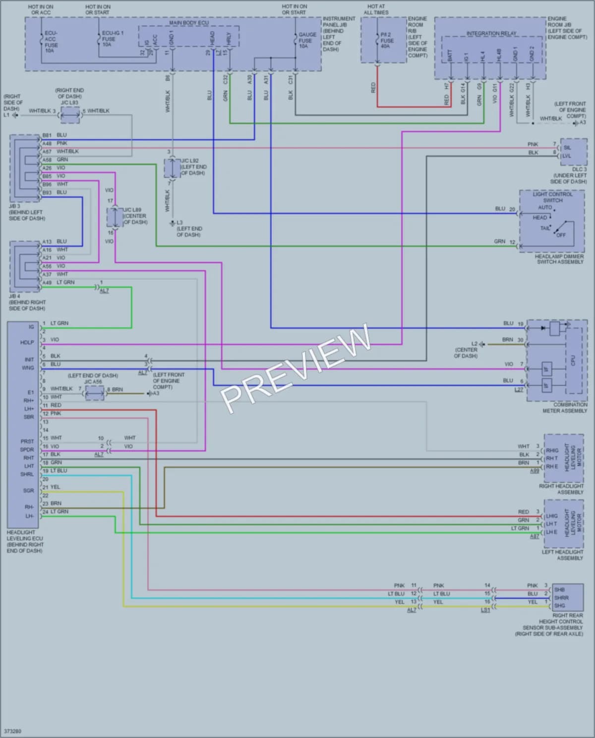 2012 Toyota Plug In Headlights wiring diagram preview with protected circuit layout
