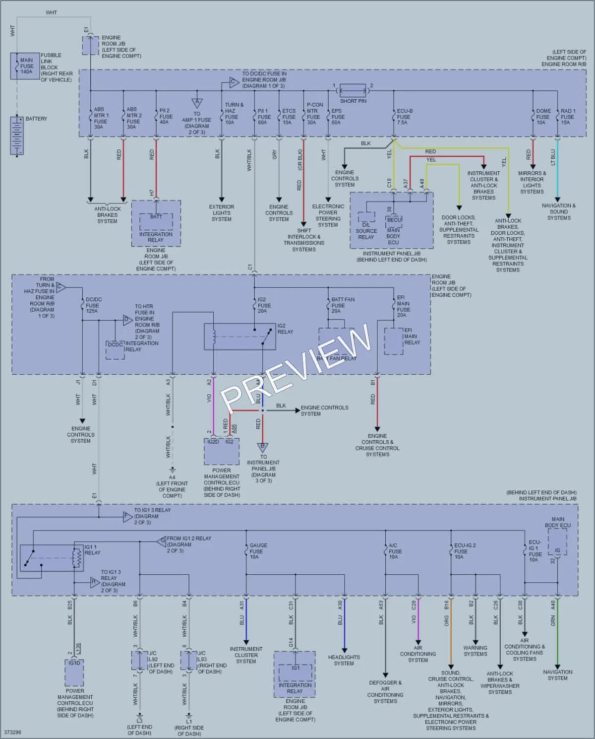 2012 Toyota Plug In Power Distribution wiring diagram preview with protected circuit layout