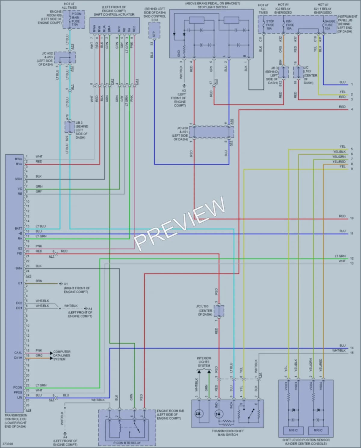 2012 Toyota Plug In Transmission wiring diagram preview with protected circuit layout