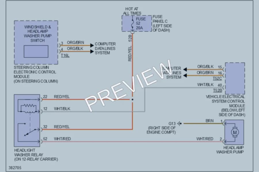 2012 Volkswagen 4D Sedan Wiper Washer wiring diagram preview with protected circuit layout