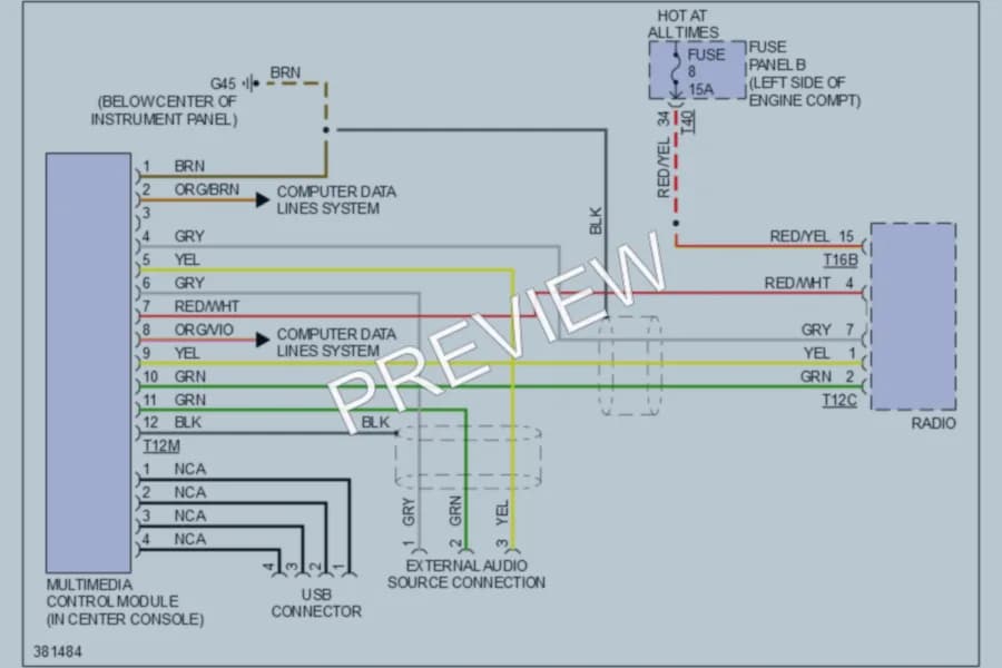 2012 Volkswagen 4D Wagon Radio wiring diagram preview with protected circuit layout