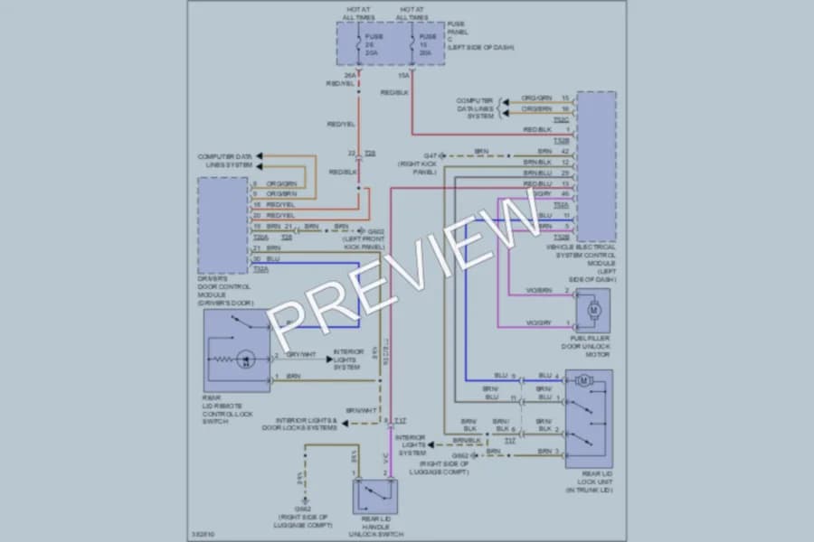2012 Volkswagen 4D Wagon Trunk Tailgate Fuel Door wiring diagram preview with protected circuit layout