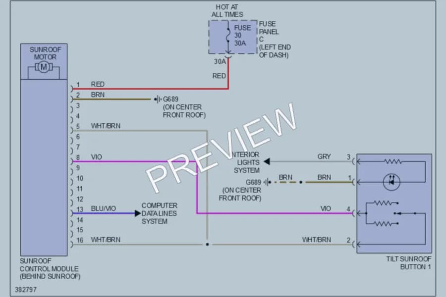 2012 Volkswagen PassatCC Power Top Sunroof wiring diagram preview