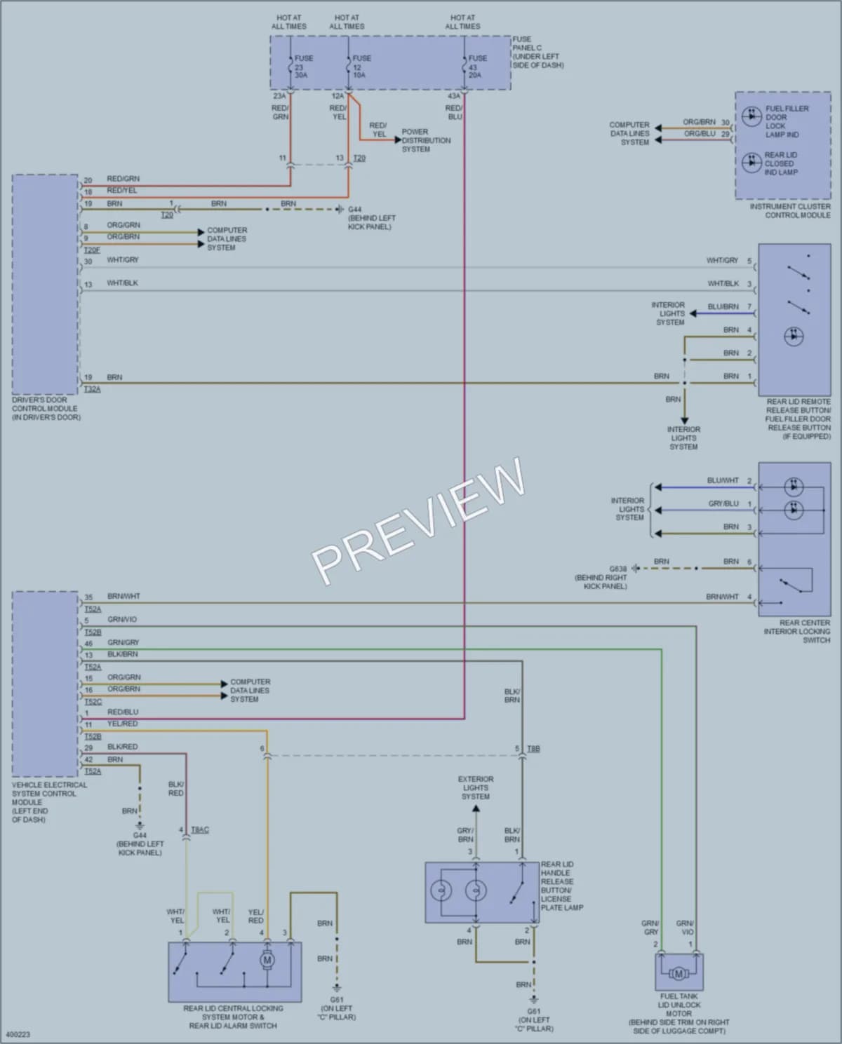 2013 Audi A3 Trunk Tailgate Fuel Door wiring diagram preview