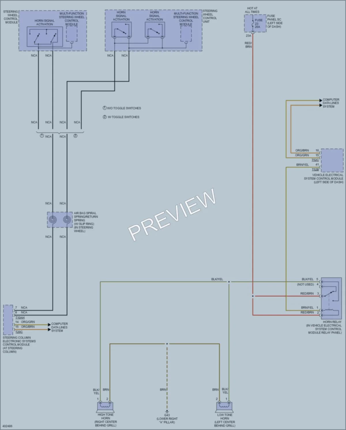2013 Audi TT Horn wiring diagram preview