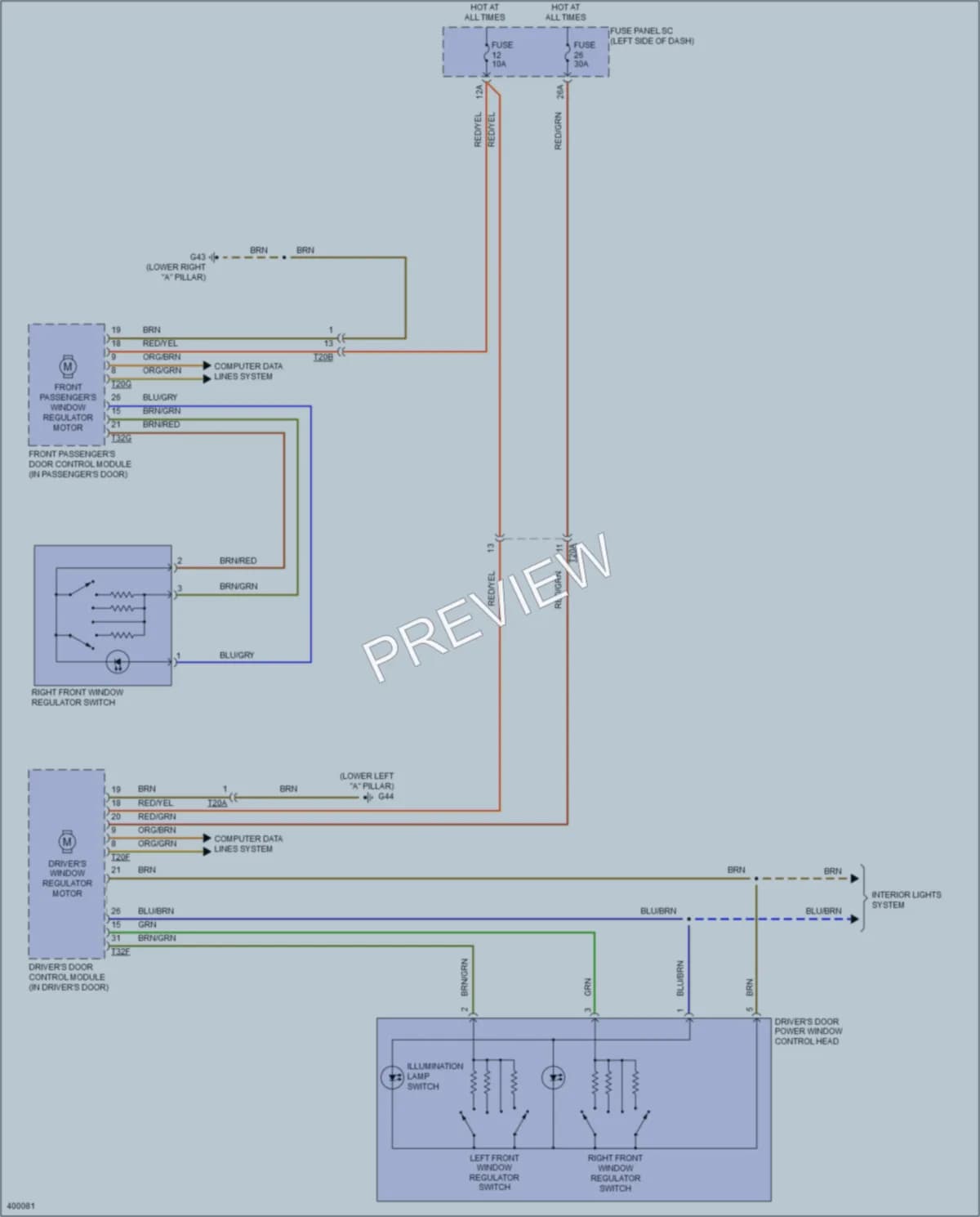 2013 Audi TTRS Power Windows wiring diagram preview