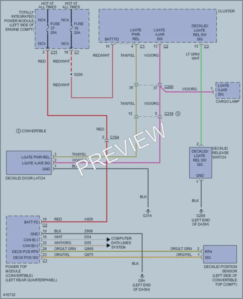 2013 Chrysler 200 Trunk Tailgate Fuel Door wiring diagram preview