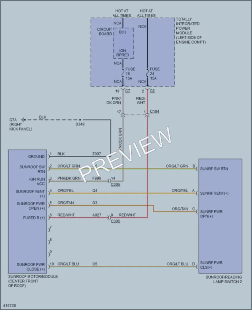 2013 Dodge Avenger Power Top Sunroof wiring diagram preview