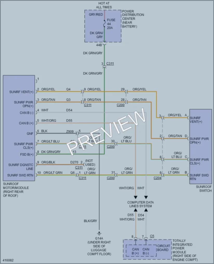 2013 Dodge Challenger Power Top Sunroof wiring diagram preview
