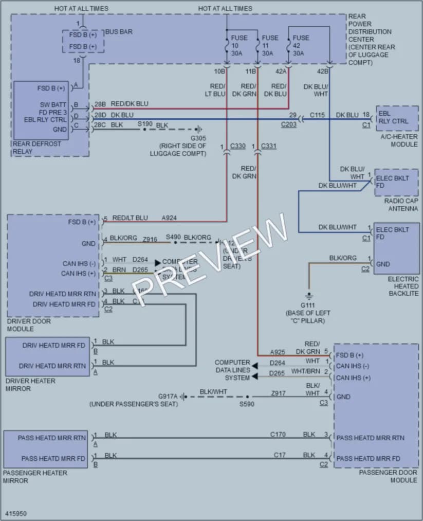 2013 Dodge Charger Defoggers wiring diagram preview