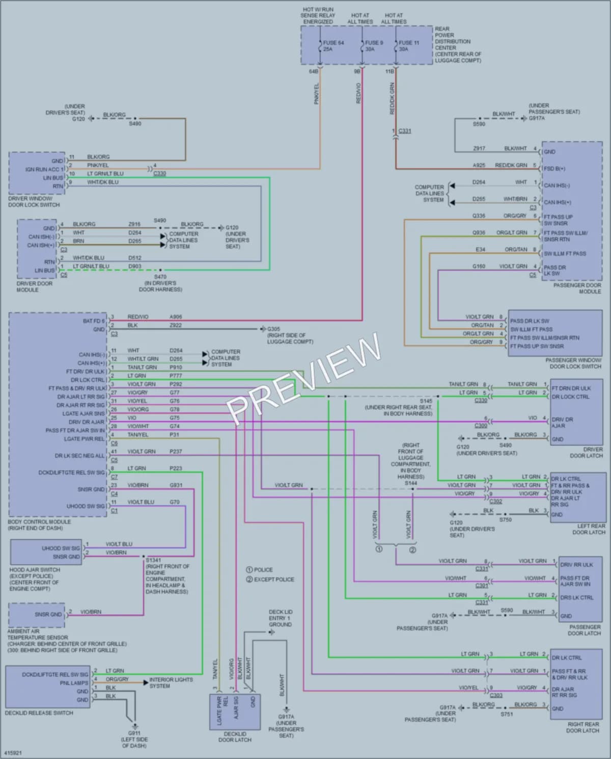 2013 Dodge Charger Power Door Locks wiring diagram preview