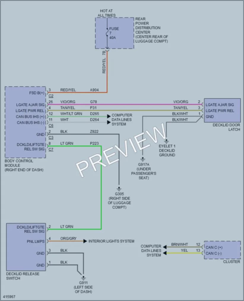 2013 Dodge Charger Trunk Tailgate Fuel Door wiring diagram preview