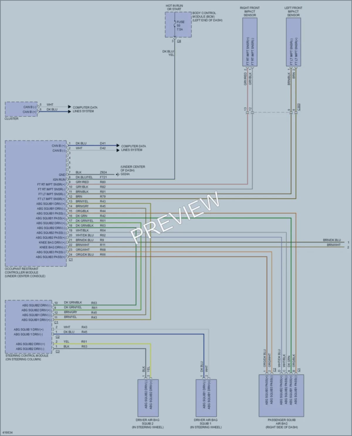 2013 Fiat 500C Supplemental Restraints wiring diagram preview