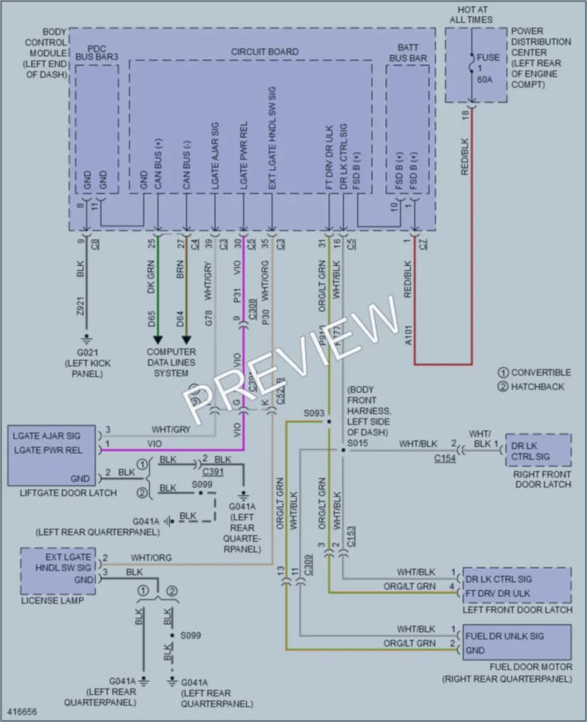 2013 Fiat 500C Trunk Tailgate Fuel Door wiring diagram preview