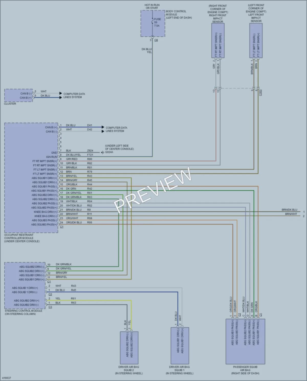2013 Fiat 500e Supplemental Restraints wiring diagram preview