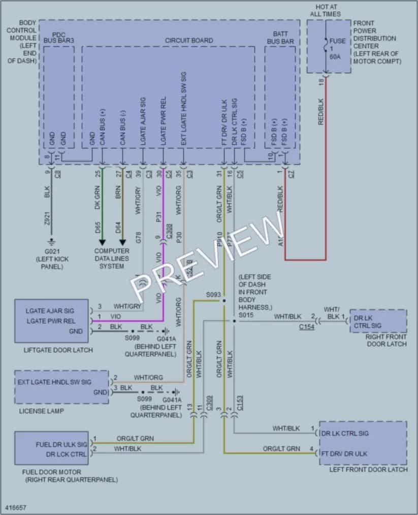 2013 Fiat 500e Trunk Tailgate Fuel Door wiring diagram preview