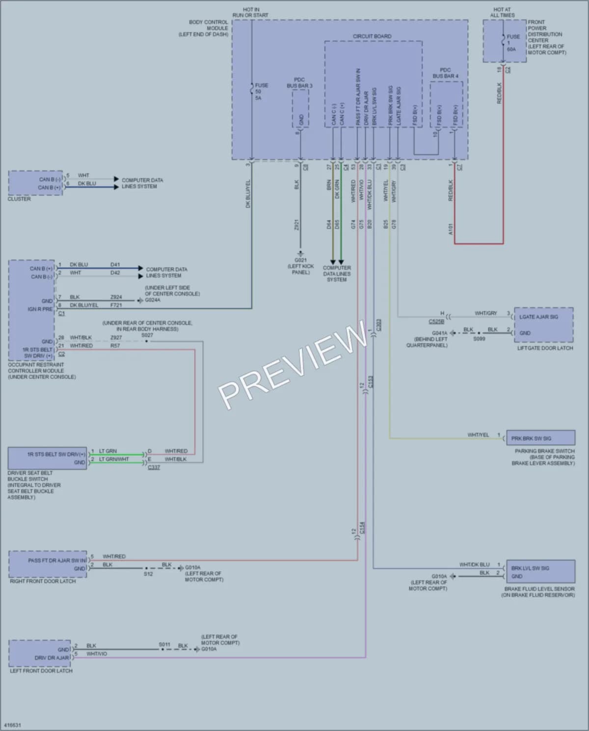 2013 Fiat 500e Warning Systems wiring diagram preview
