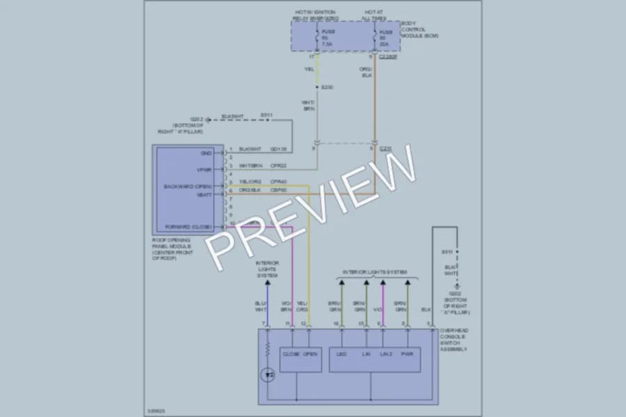 2013 Ford Focus Power Top Sunroof wiring diagram preview
