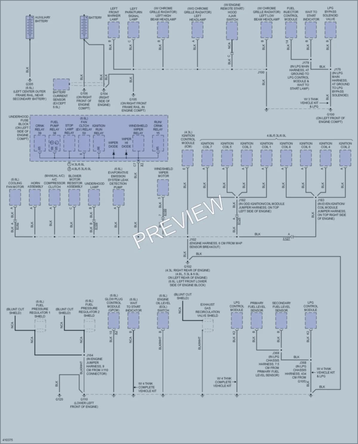 2013 GMC G3500 Ground Distribution wiring diagram preview with protected circuit layout