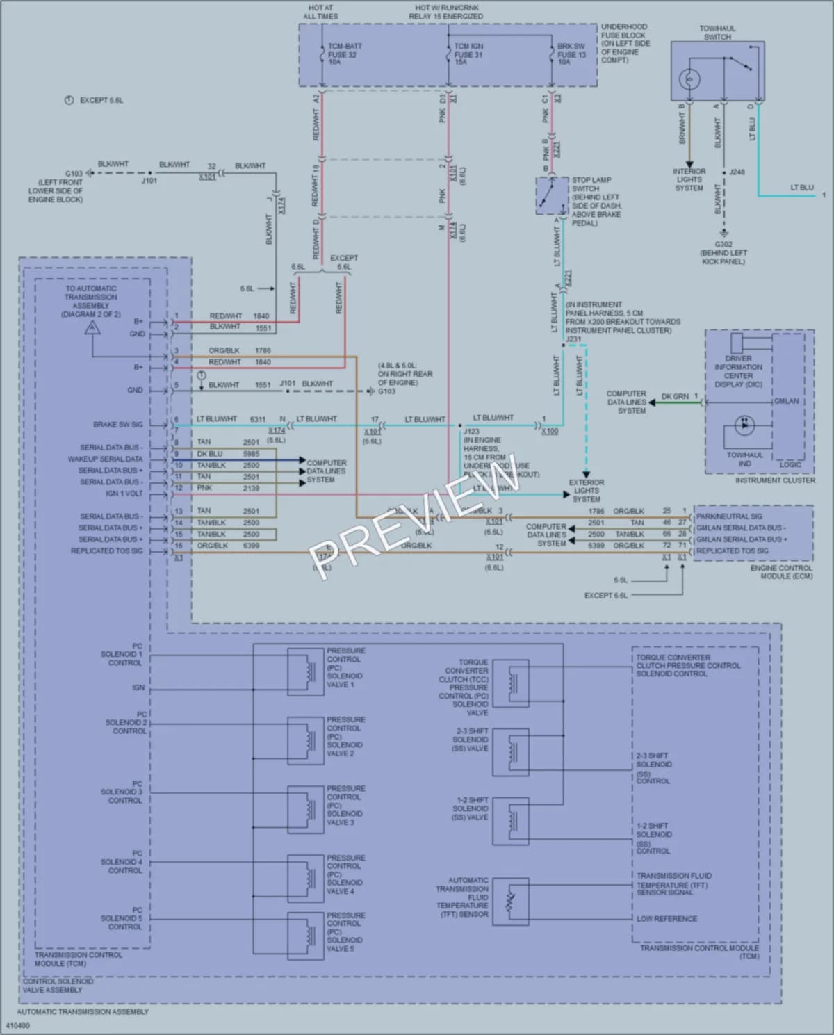 2013 GMC G3500 Transmission wiring diagram preview with protected circuit layout