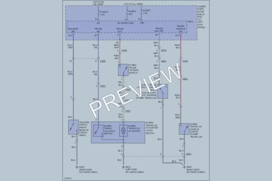 2013 Honda Ridgeline Trunk Tailgate Fuel Door wiring diagram preview