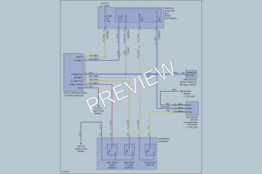 2013 Jaguar XFR Power Top Sunroof wiring diagram preview