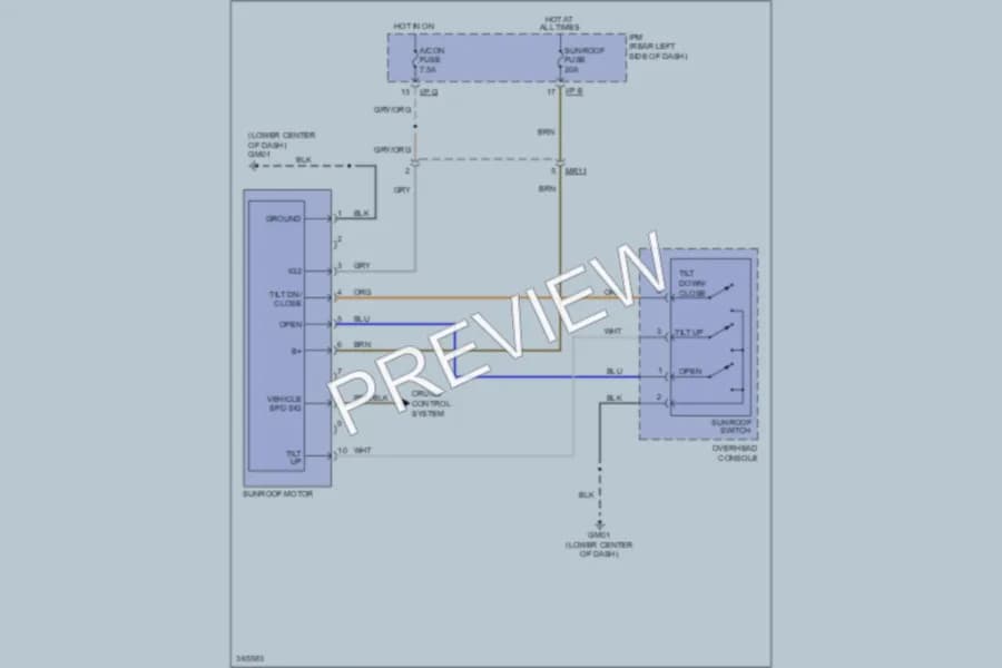2013 Kia Sorento Power Top Sunroof wiring diagram preview