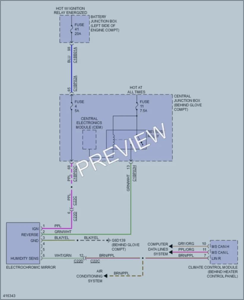 2013 LandRover LR2 Power Mirrors wiring diagram preview