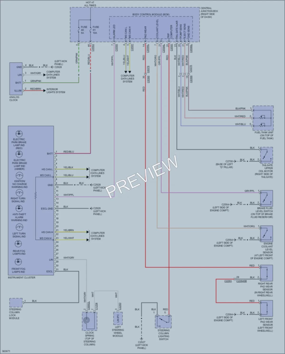 2013 LandRover LR4 Instrument Cluster wiring diagram preview