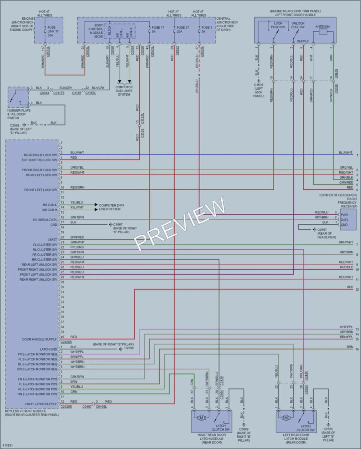 2013 LandRover LR4 Power Door Locks wiring diagram preview