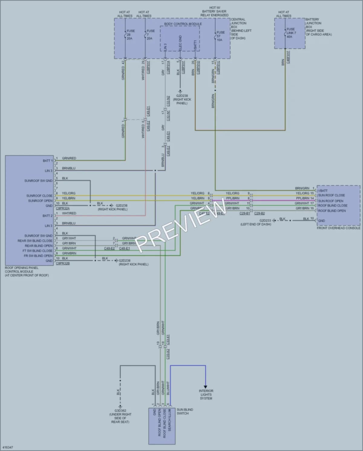 2013 LandRover RangeRover Power Top Sunroof wiring diagram preview