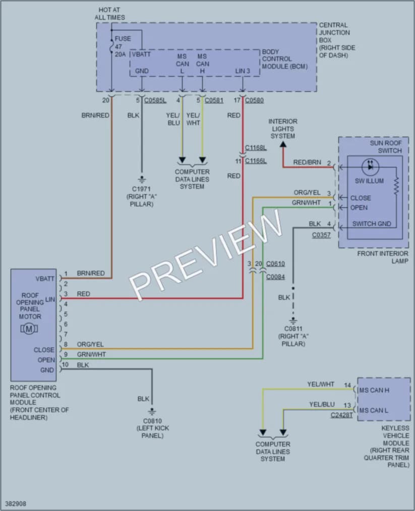 2013 LandRover RangeRoverSport Power Top Sunroof wiring diagram preview