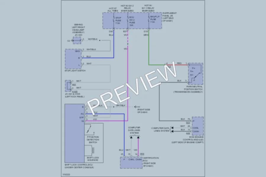 2013 Lexus ES350 Shift Interlock wiring diagram preview