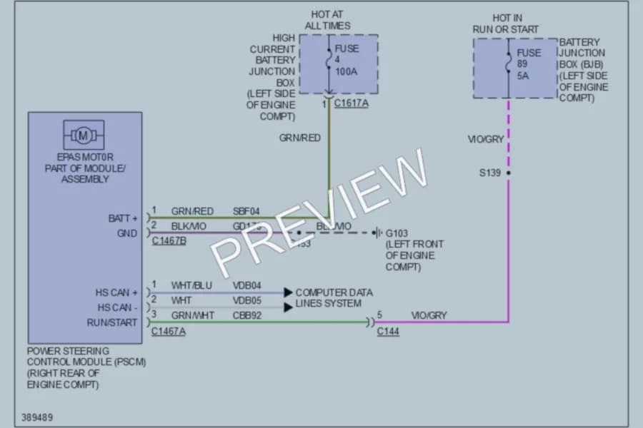 2013 Lincoln MKS Electronic Power Steering wiring diagram preview